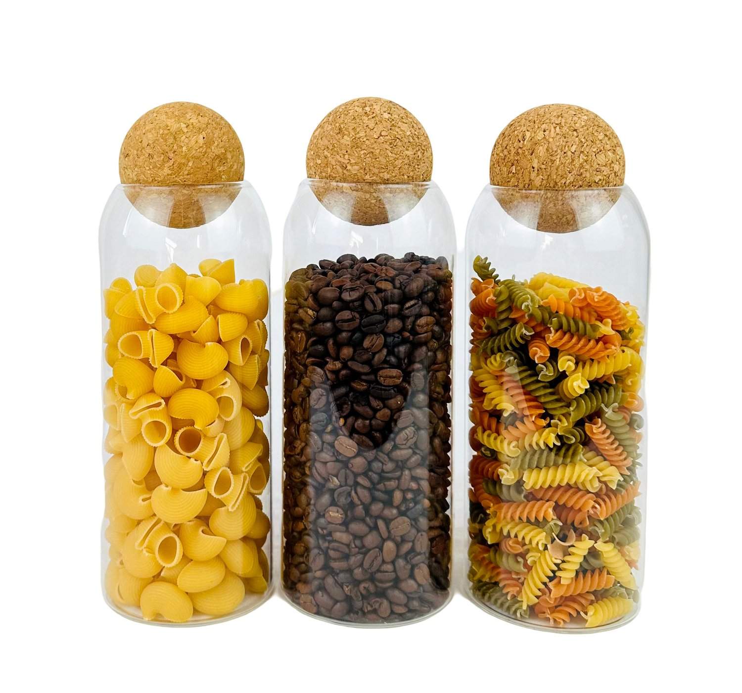 3-delte glasopbevaringskrukker med lufttætte bambuslåg