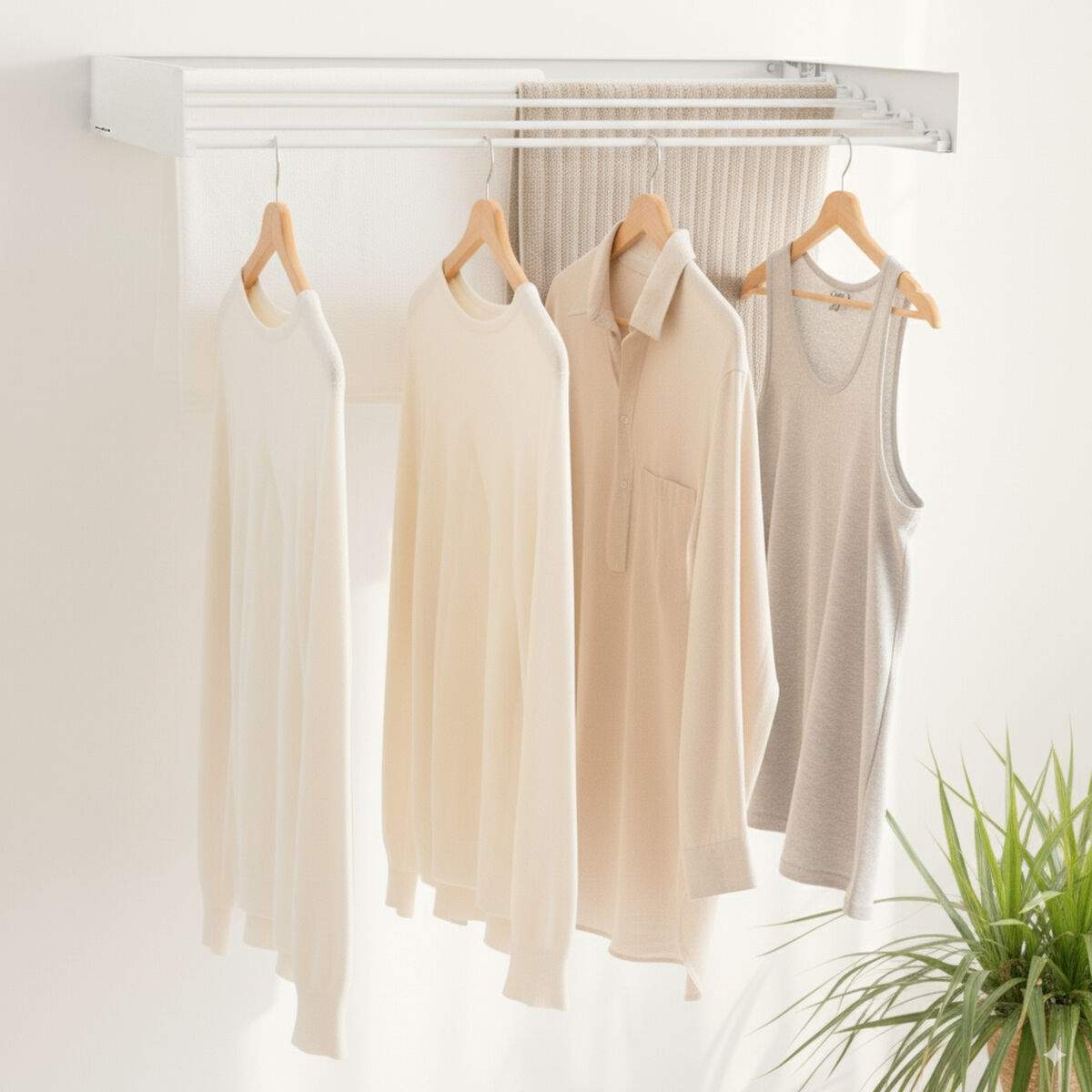 Sammenklappeligt vægmonteret tørrestativ – 5 stænger, pladsbesparende