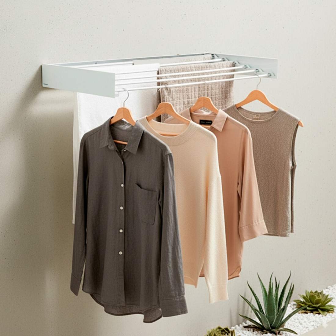 Hopfällbar väggmonterad torkställning för kläder – 6 stänger, platsbesparande | Hem & Hobby | Pryloteket