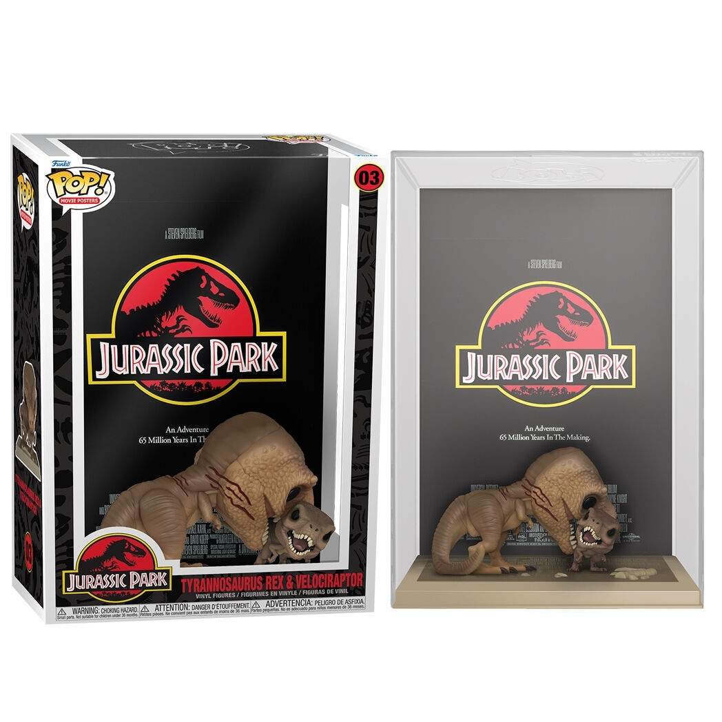 Jurassic Park -elokuvajuliste, Tyrannosaurus Rex ja Velociraptor
