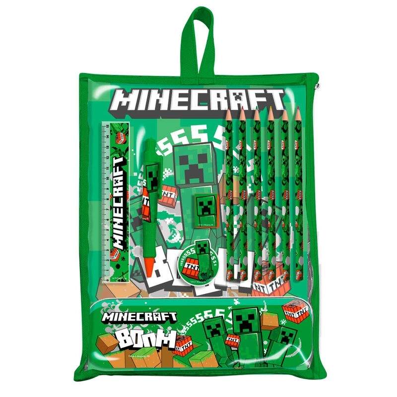 Minecraft-paperisetti, jossa on muistikirjoja, kyniä ja tarroja