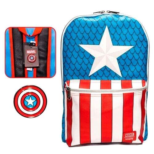Loungefly Marvel Kapteeni Amerikka reppu, jossa on neula 45cm