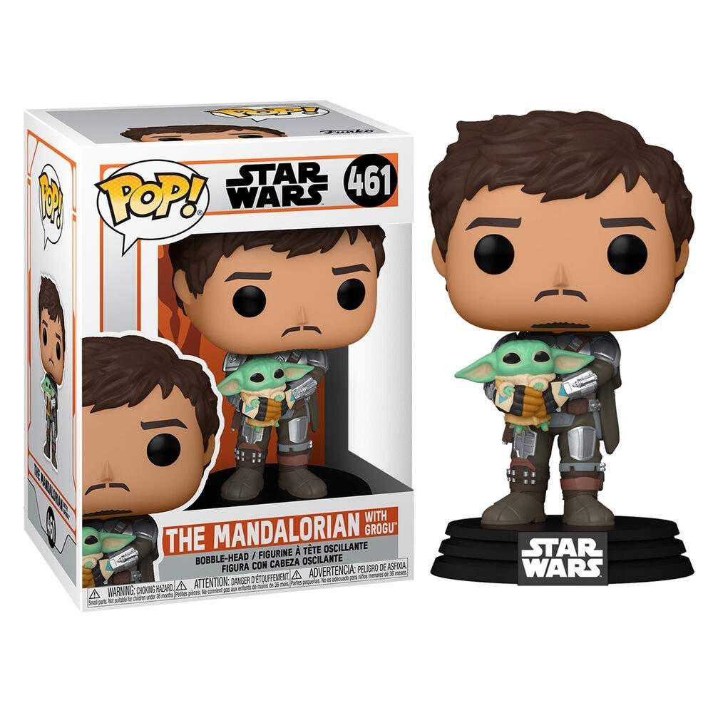 POP-hahmo Star Wars Mandalorian Mando Holding Child -lapsi