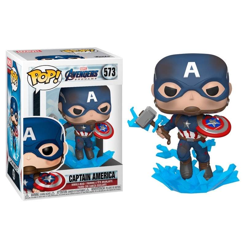 POP-figuuri Marvel Avengers Endgame Kapteeni Amerikka murtuneella kilvellä ja Mjolnirilla