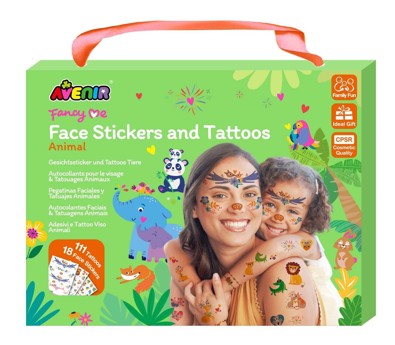 Animal Face Stickers og tatoveringer til børn, 24 stk