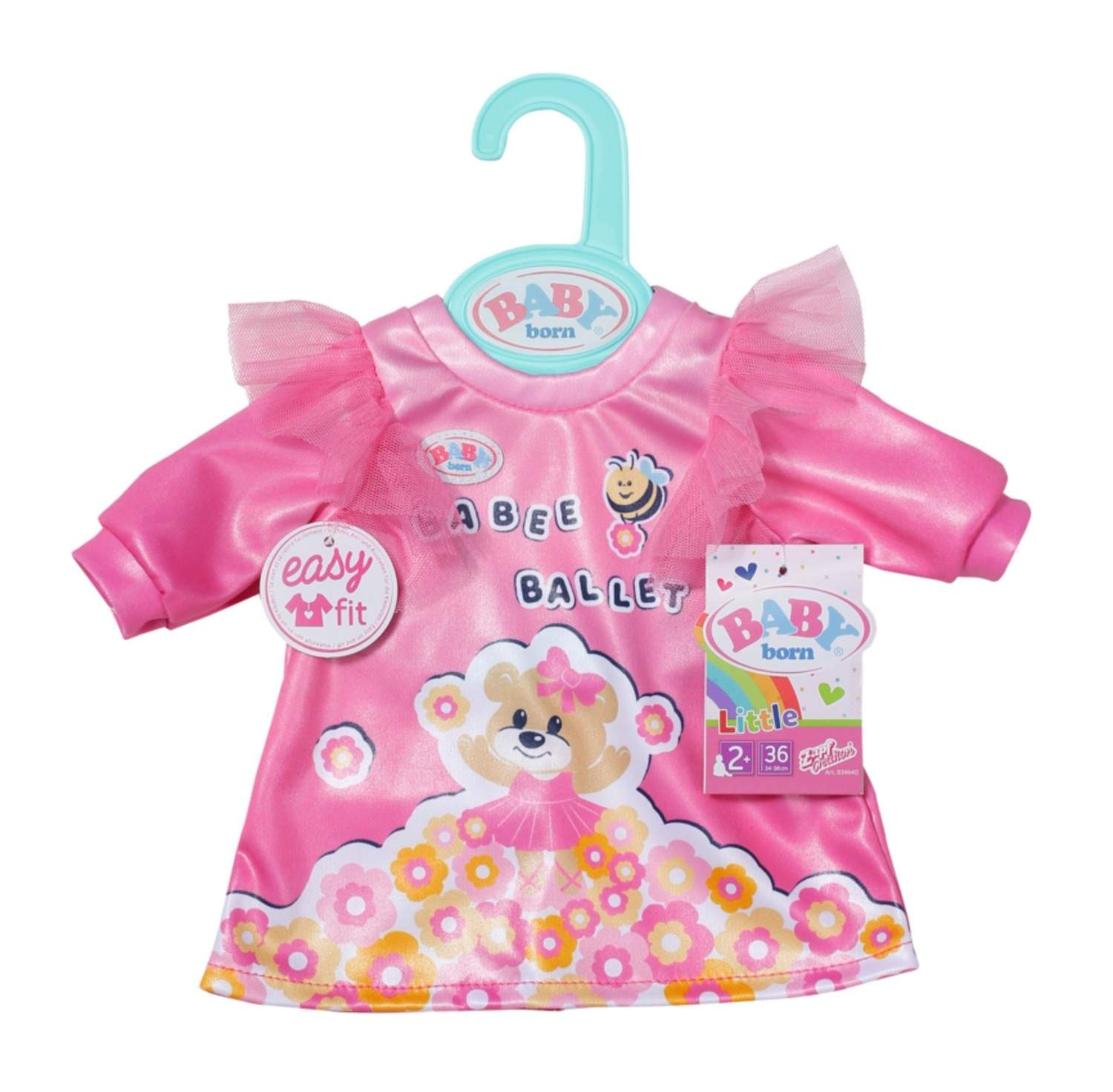 Babydukkekjole, 36 cm, blødt stof, let at klæde