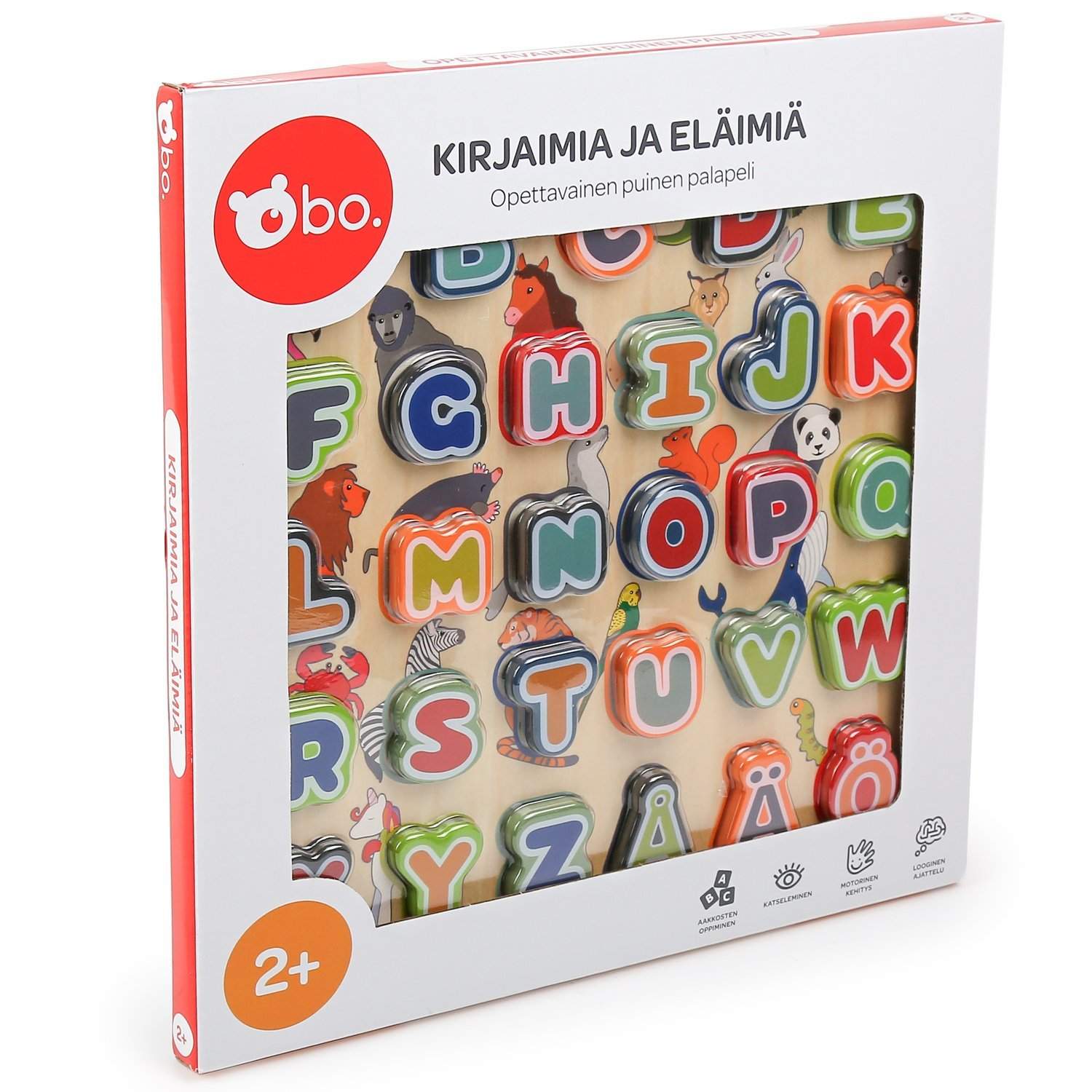 Alfabet og dyr Pædagogisk træpuslespil på finsk