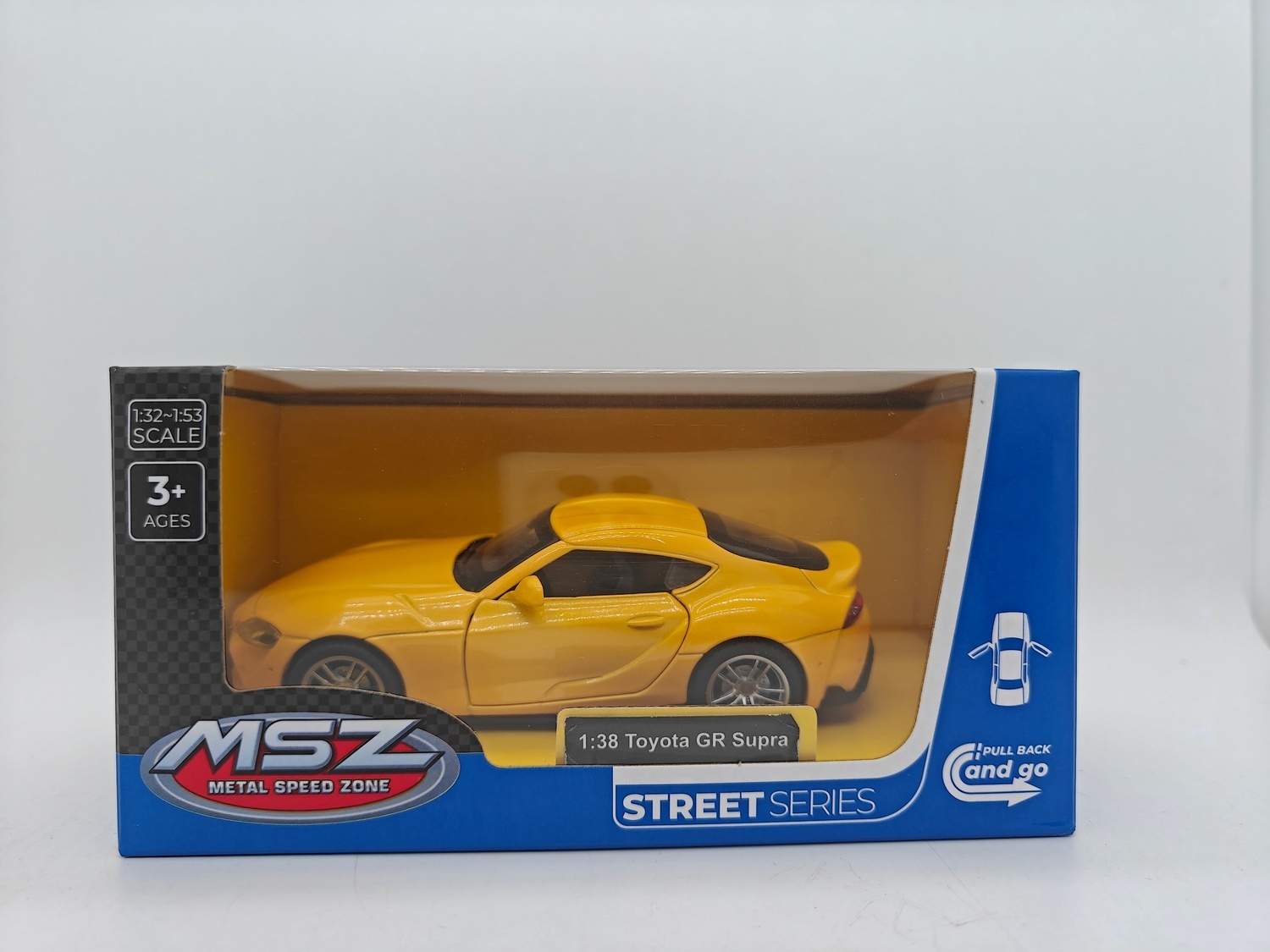 Toyota GR Supra die-cast model, målestok 1:38, samlerbil