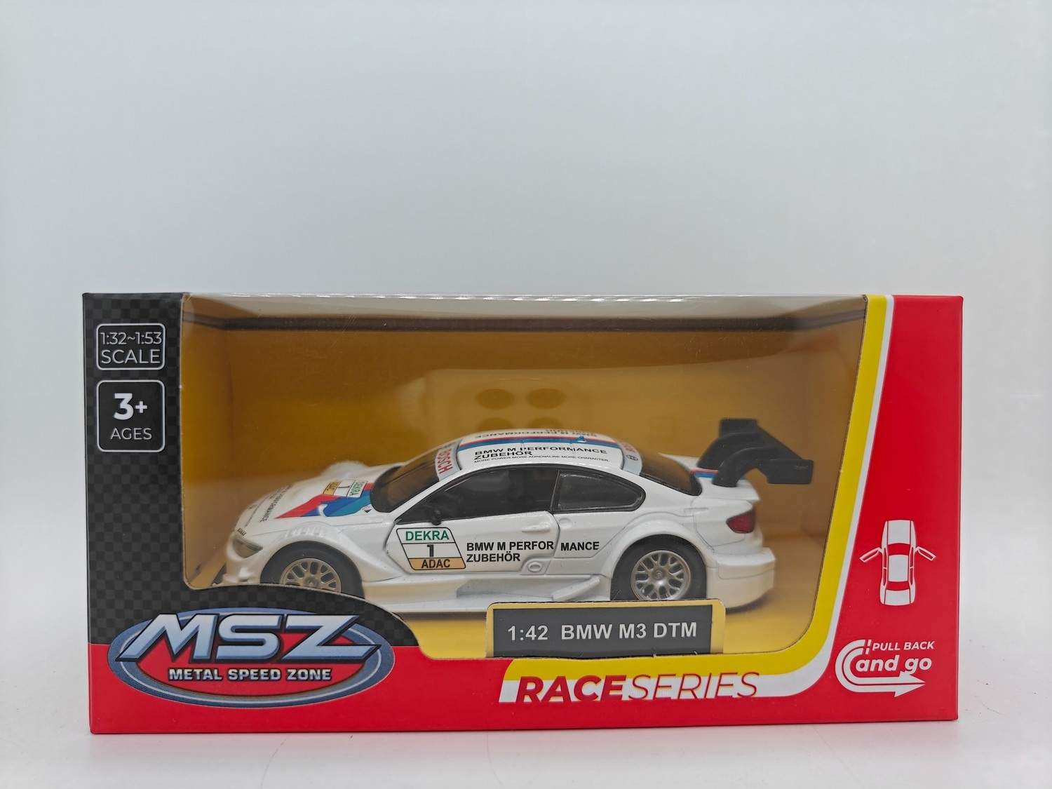 BMW M3 DTM die-cast model, 1:42 skala samlebil