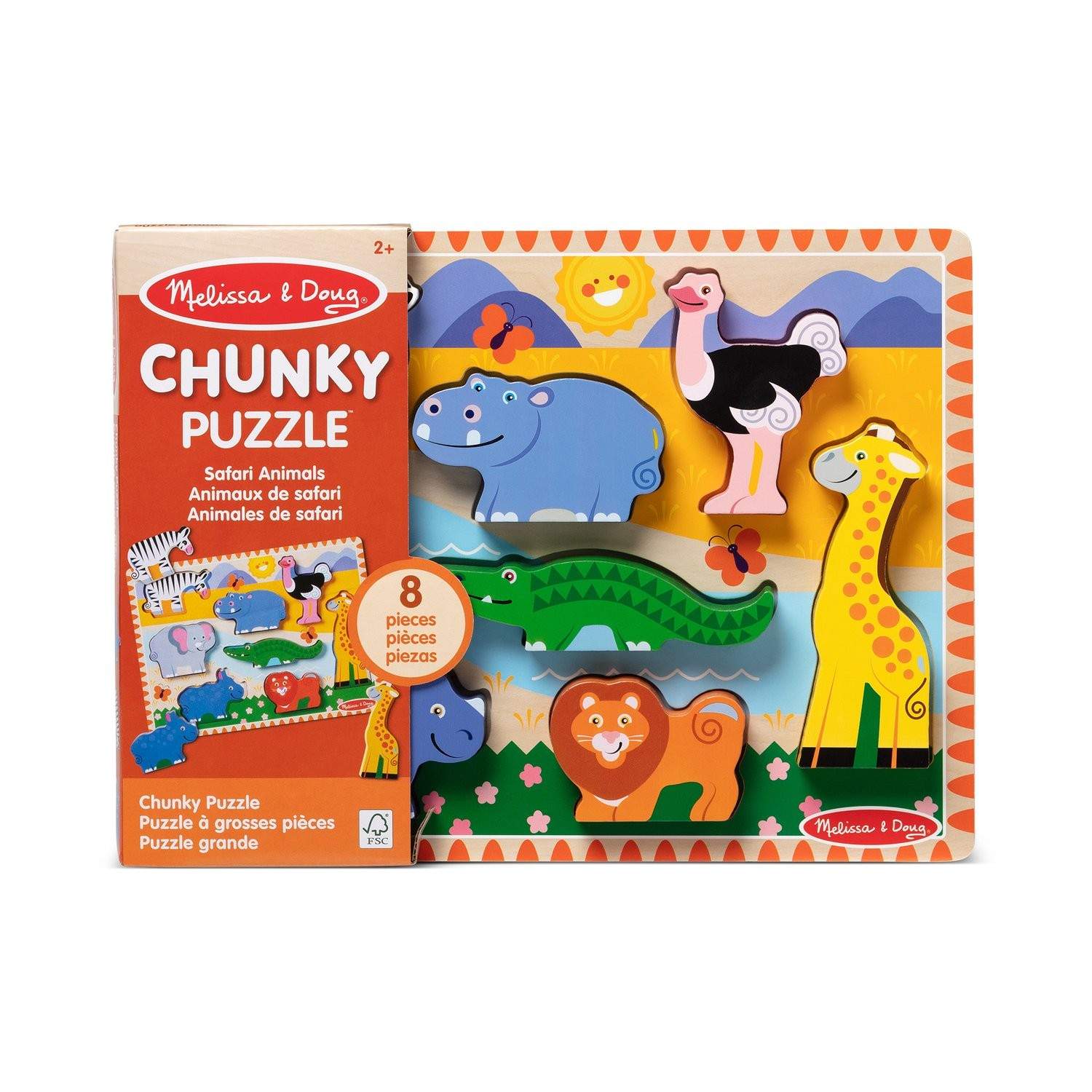 Safari Chunky puslespil til småbørn, pædagogisk leg, 8 stykker