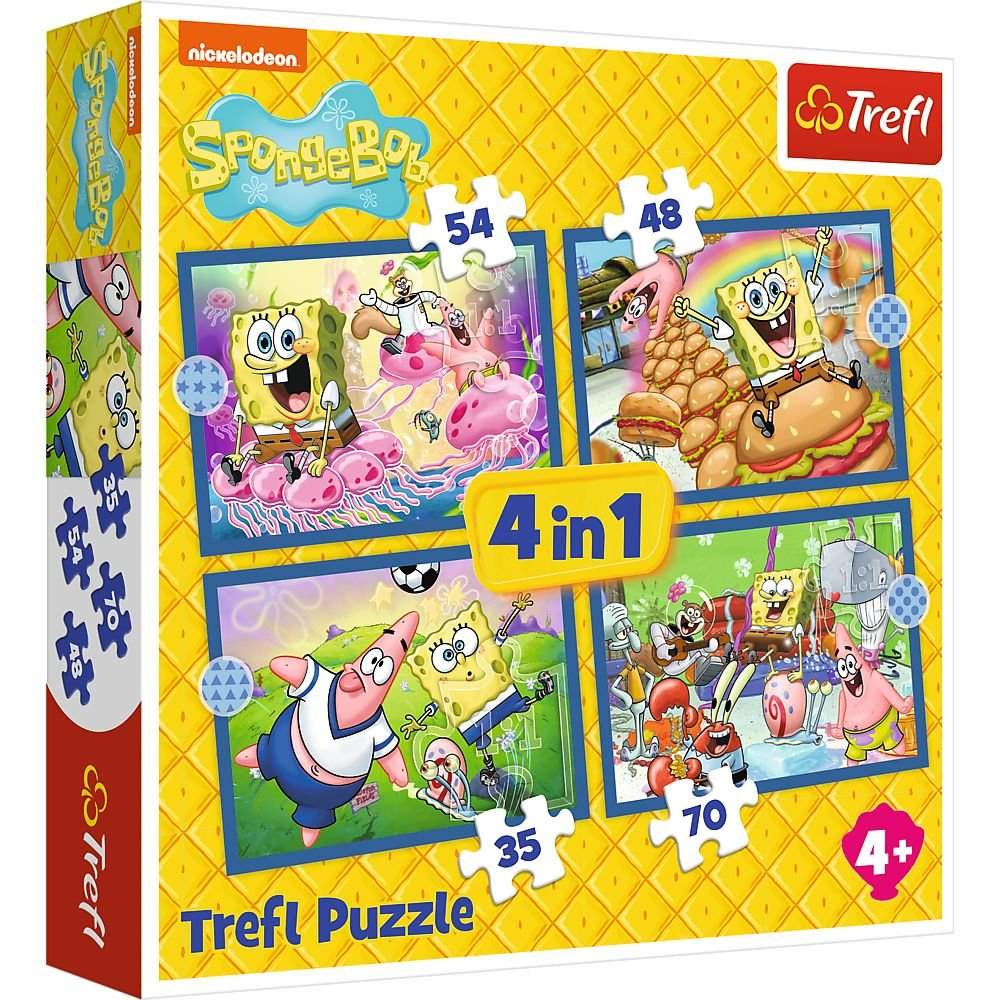 SpongeBob 4-i-1 puslespilsæt til børn, sjov læringsaktivitet