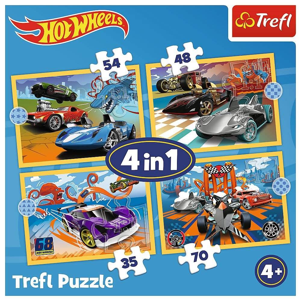 Hot Wheels 4-i-1 puslespilsæt til børn, sjovt og engagerende