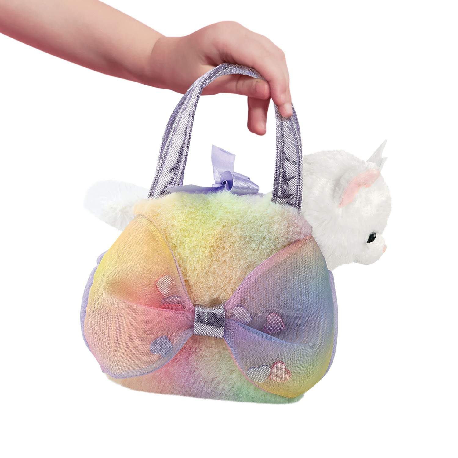 Plys legetøjskat i taske, 20 cm, blødt og nuttet design