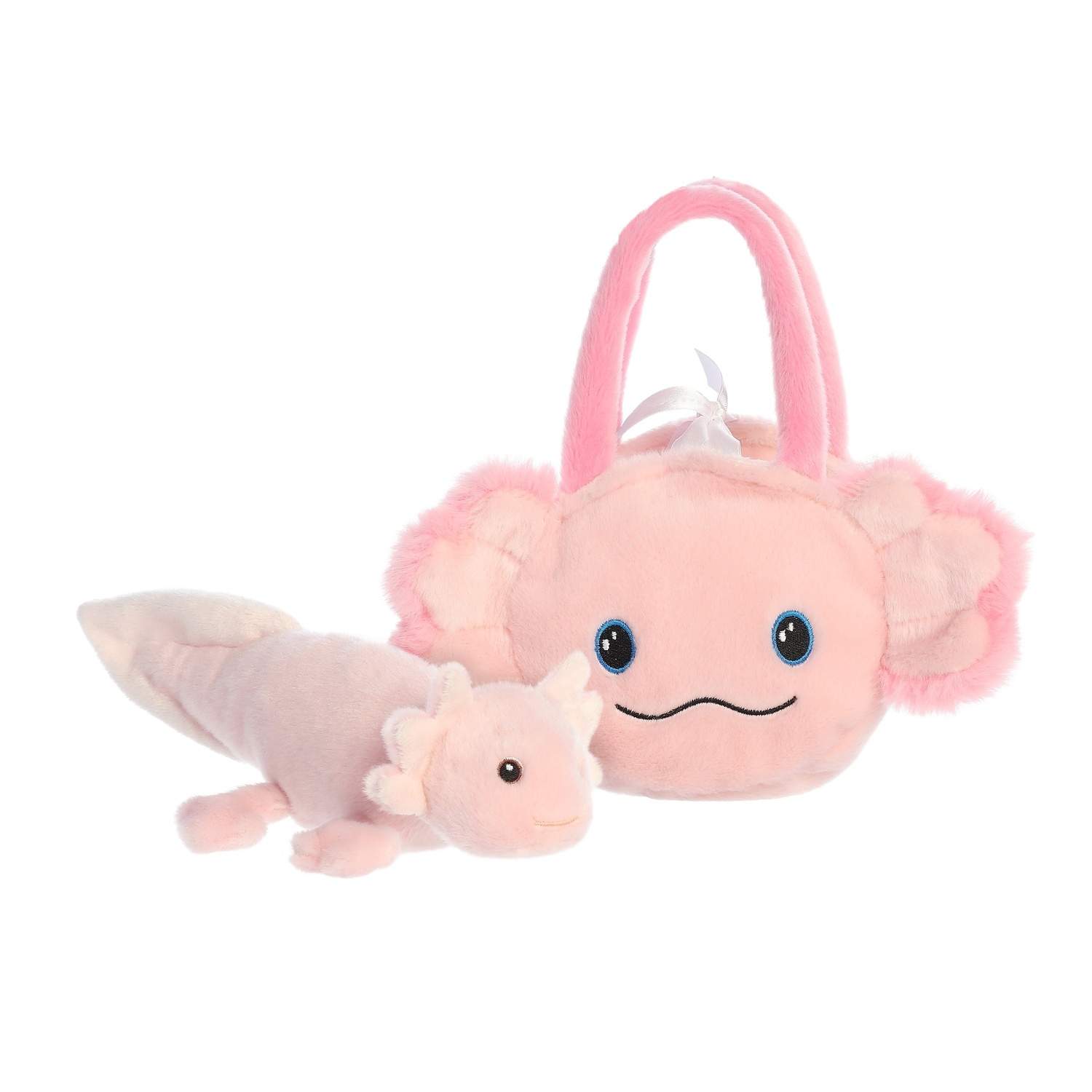 Axolotl Plys legetøj i taske, 20 cm størrelse, blødt og nuttet