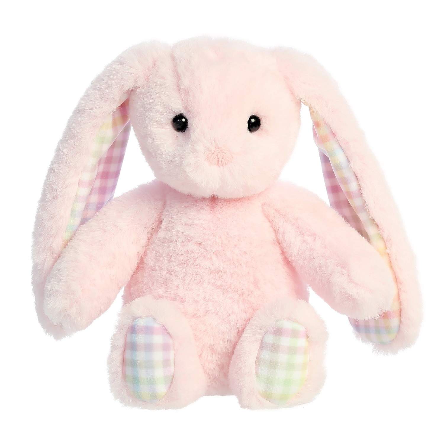 Rainbow Gingham Plys Bunny Toy, Pink, 18 cm