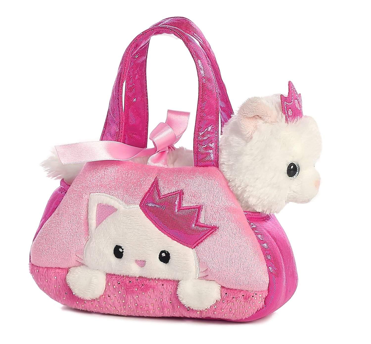 Plys Princess Cat Toy i Pink Taske, 20 cm Str