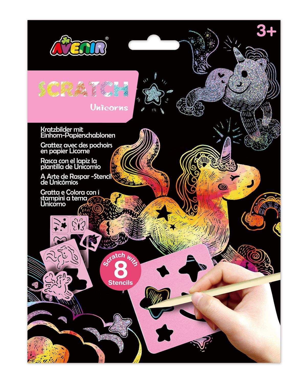 Avenir Scratch Sæt Med Stencil: Enhjørninger