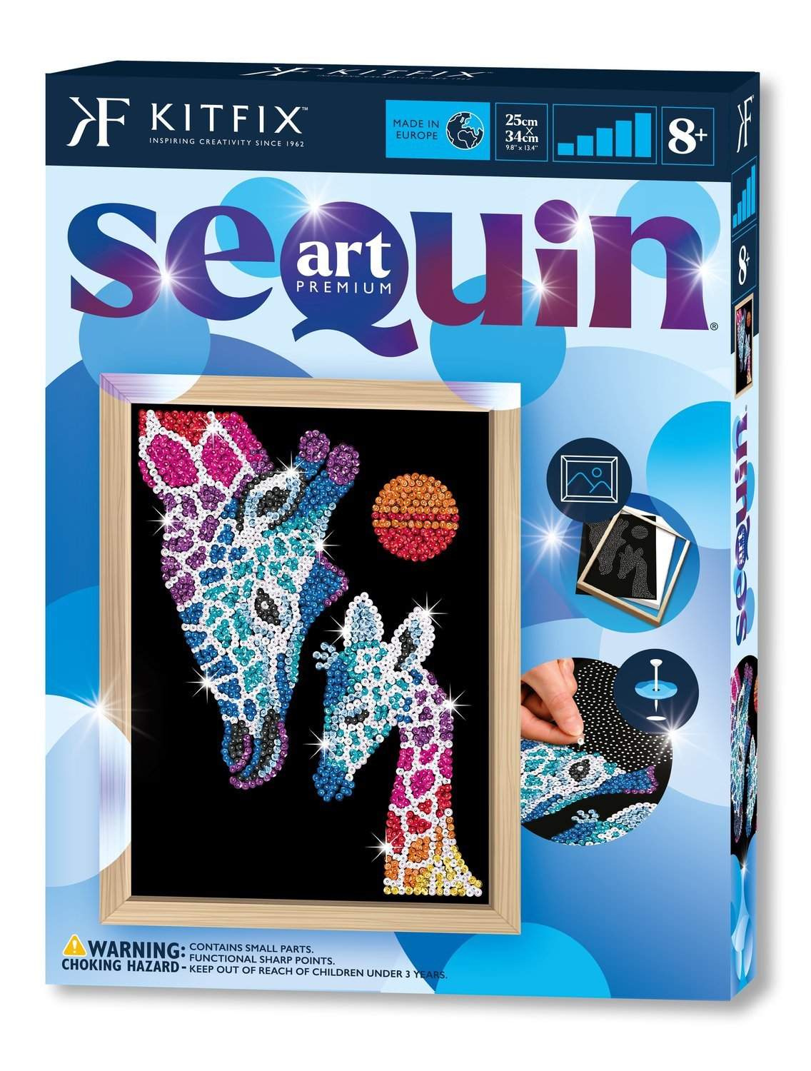 Kitfix gør-det-selv sæt pailletter kunst blå premium giraf & kalv