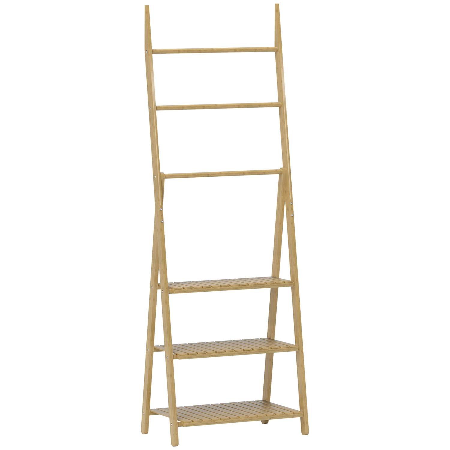 Bambus badeværelseshylde – 3 niveauer, håndklædeholdere, A-ramme