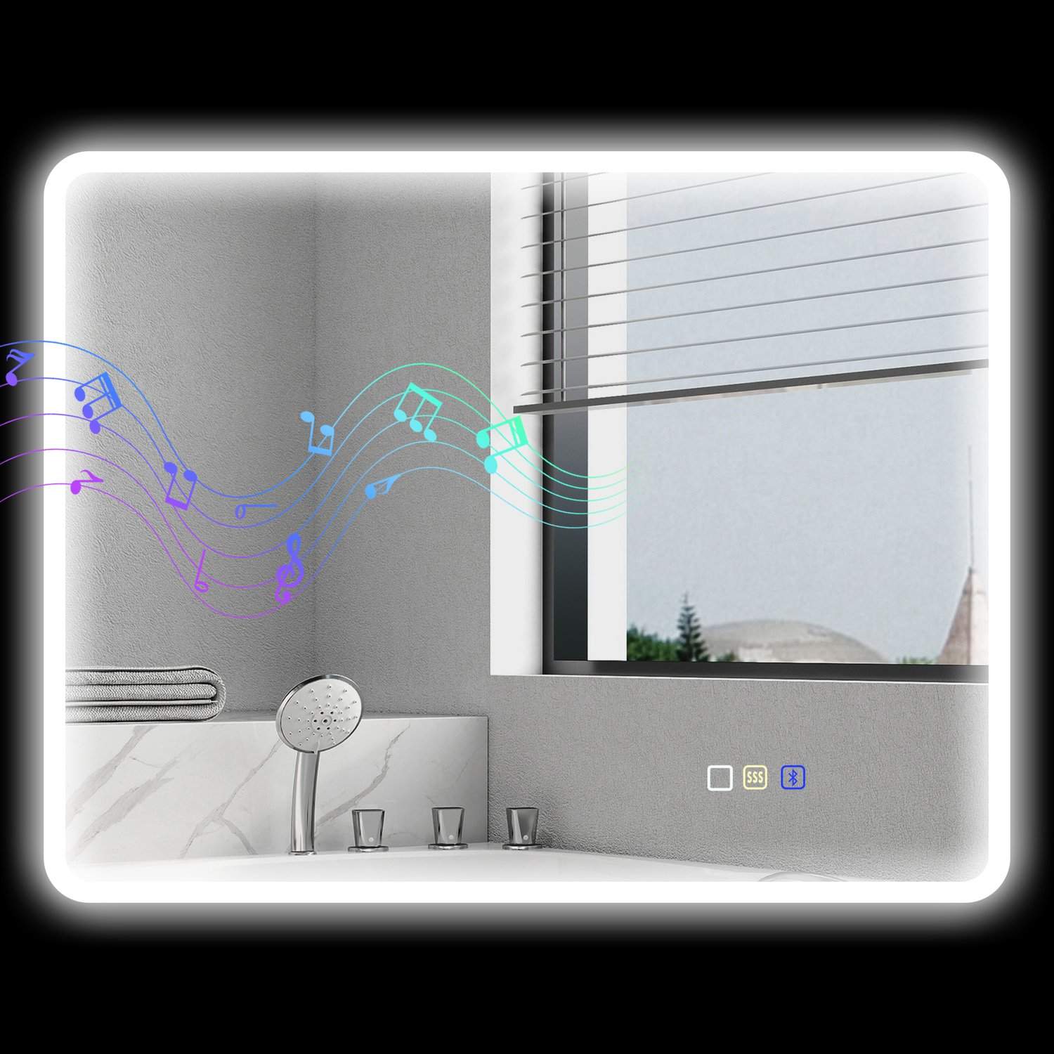 LED badeværelsesspejl, Bluetooth, antidug, 70x90 cm, touch control