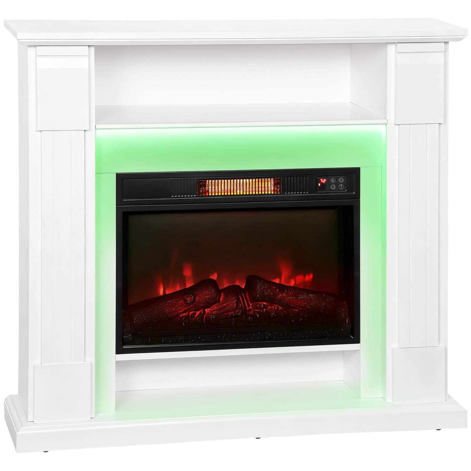Elektrisk pejs med LED, 1800W, realistisk flamme, hvid