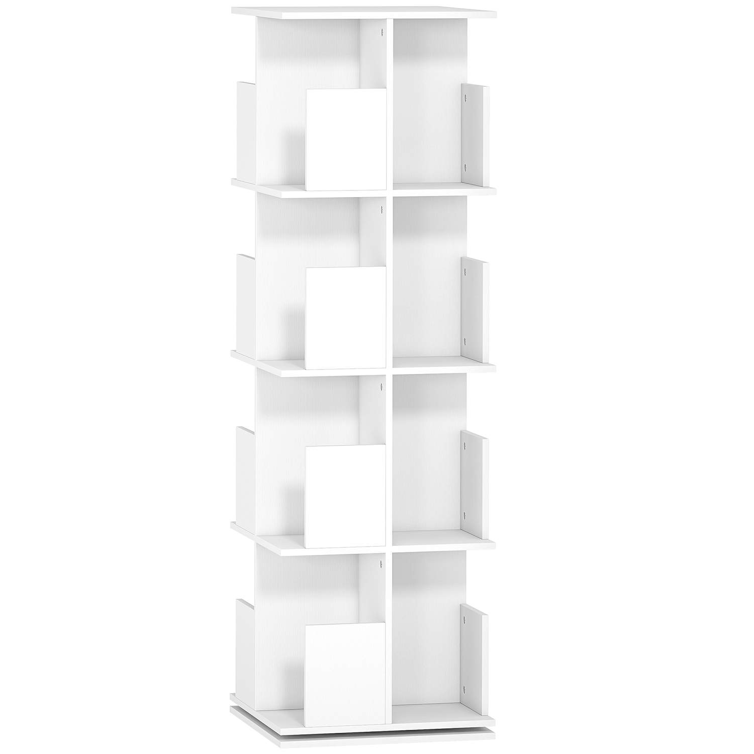 Drejelig bogreol, 4-lags, 16 rum, hvid MDF