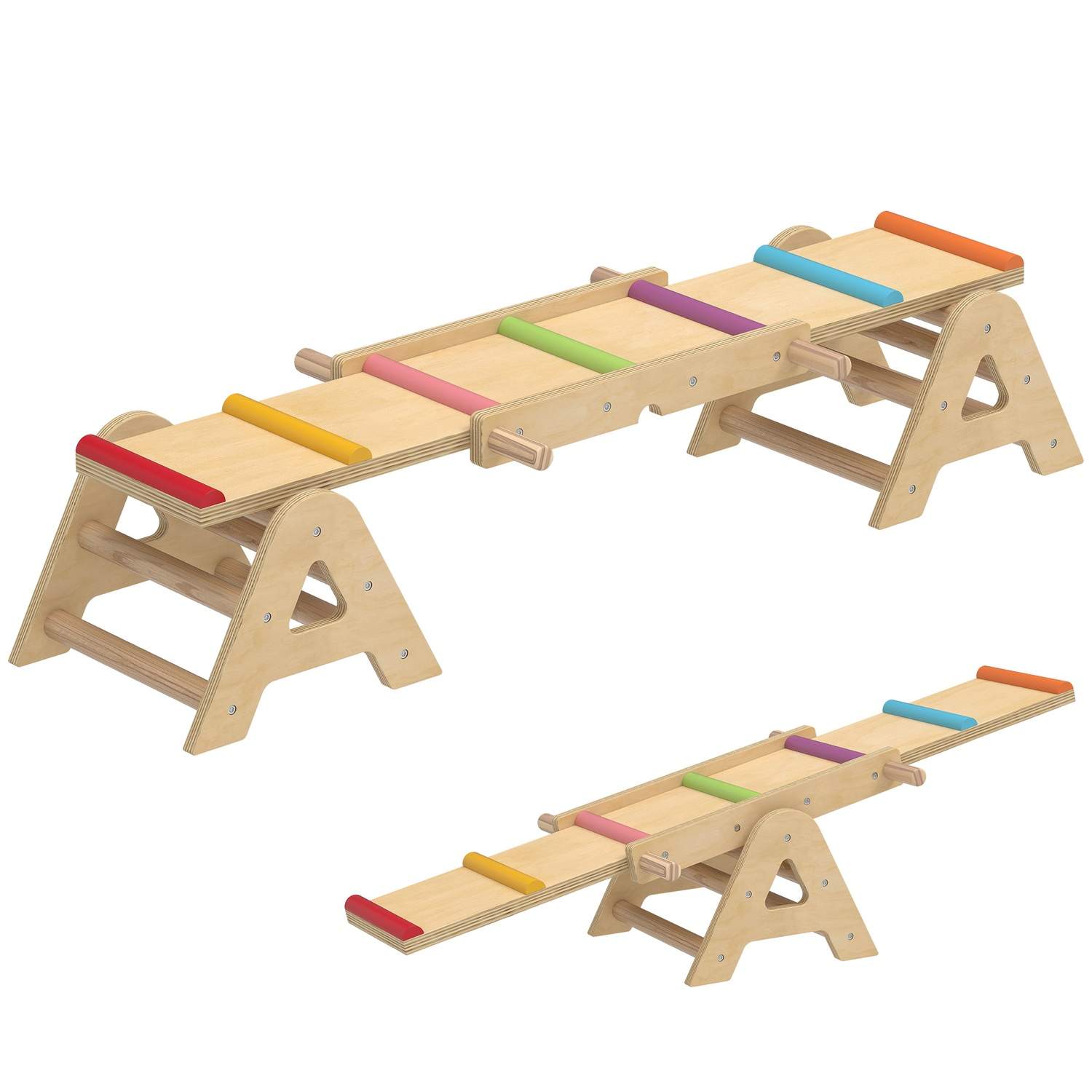 Træ 2-i-1 balancebræt og vippe til børn – 133 x 38 cm