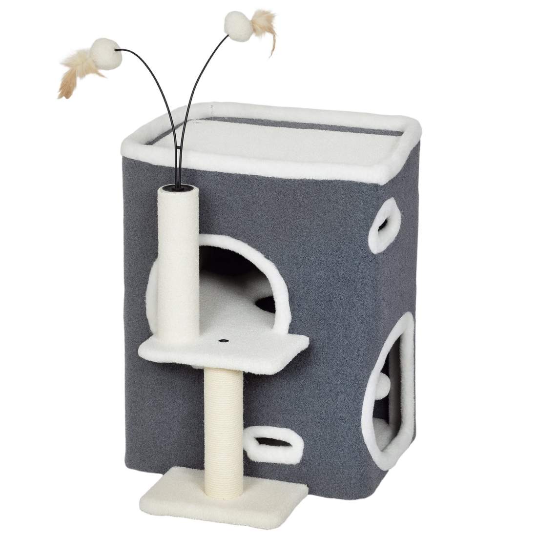 Klösträd med sittpinne – Lägenhet i två våningar, Sisalstolpar, Grå | Hem & Hobby | Pryloteket