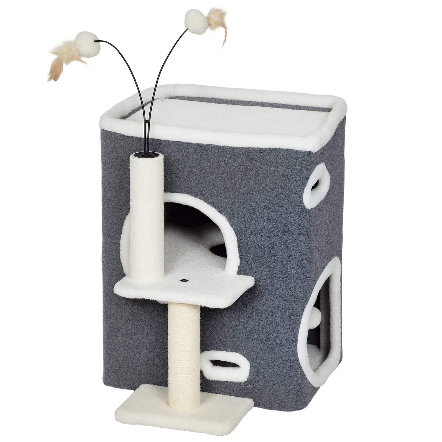 Kradsetræ med siddepind – 2-etagers lejlighed, sisalstolper, grå