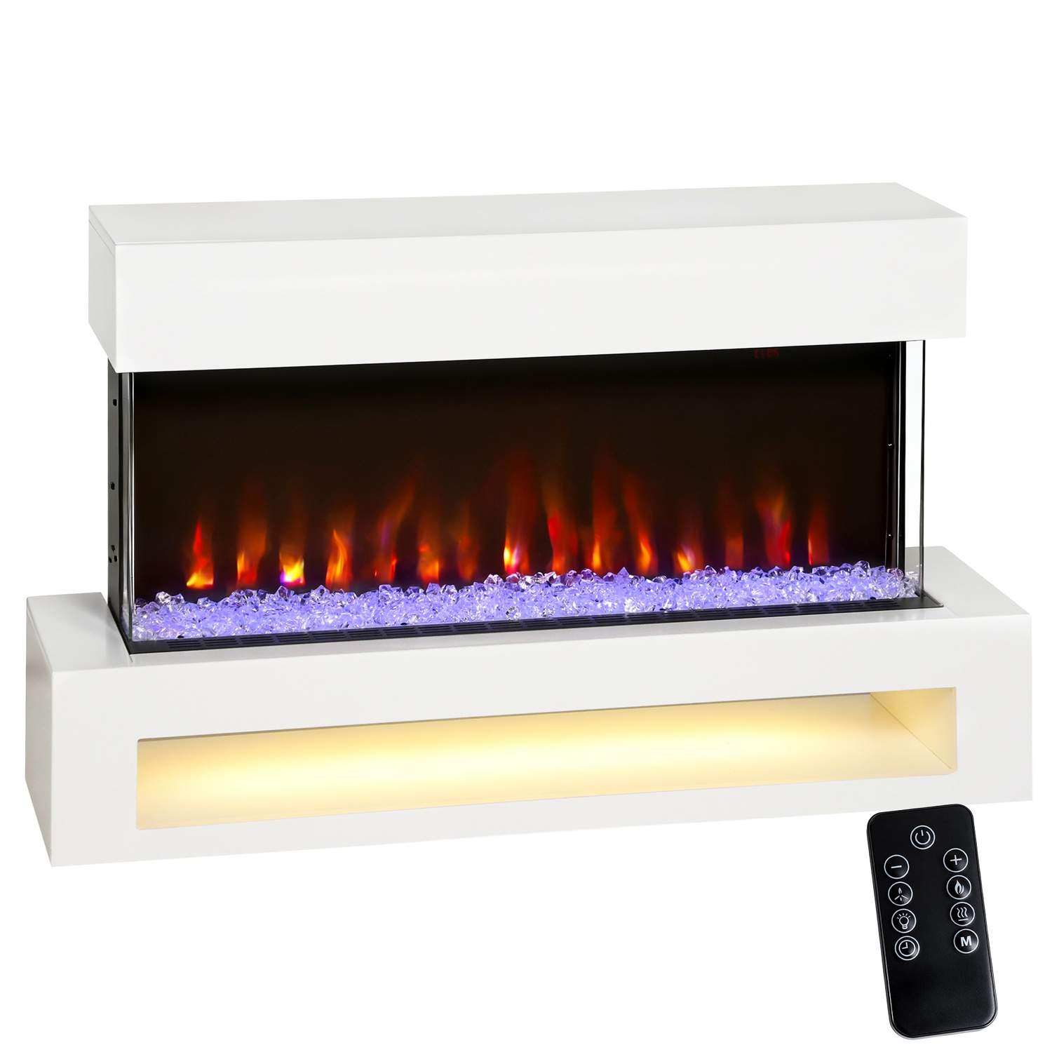 Elektrisk pejs – 11 flammefarver, fjernbetjening, 1000W/2000W
