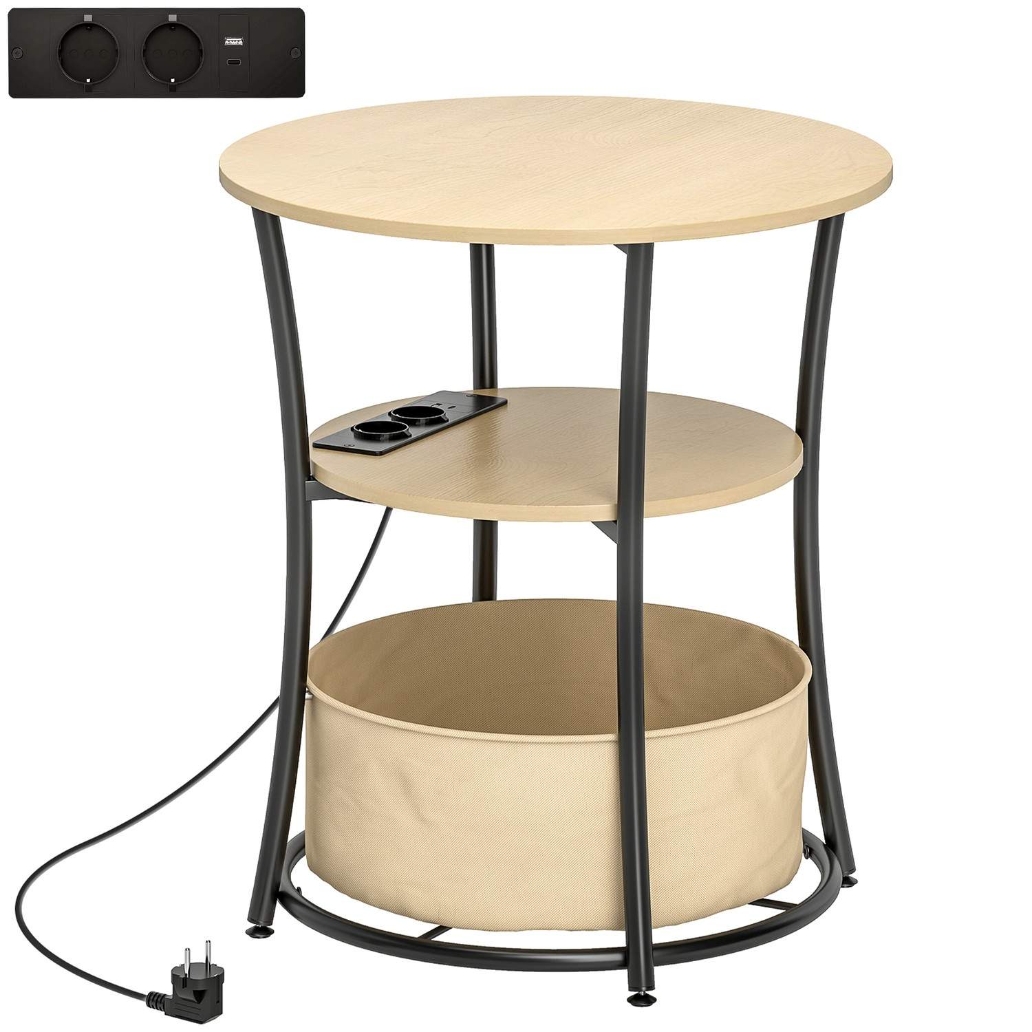 3-lags sidebord med ladestation og opbevaring