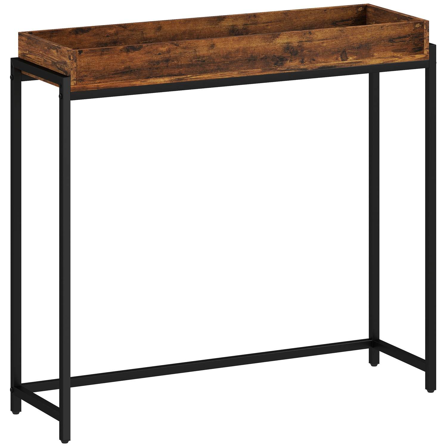 Smalt konsolbord – metal og træ, rustik brun, 100x30 cm