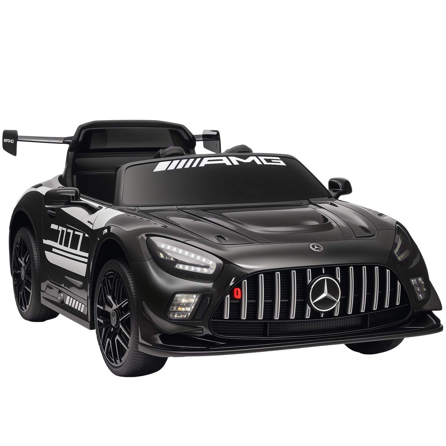 Børne Mercedes kørebil – 12V, LED-lys, musik, sort
