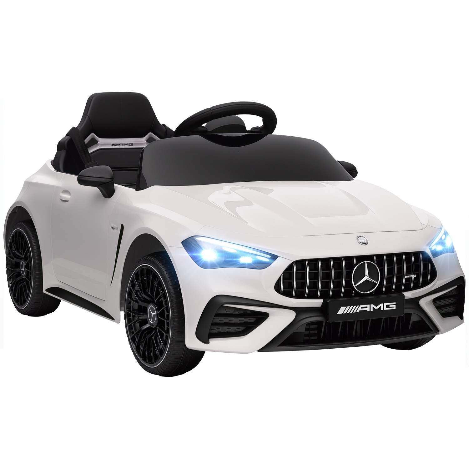 Elbil til børn – Mercedes-stil, 12V, fjernbetjening, LED, hvid