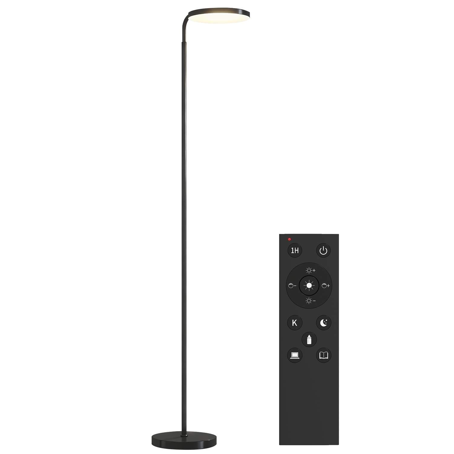 LED-gulvlampe – justerbar, fjernbetjening, sort metal