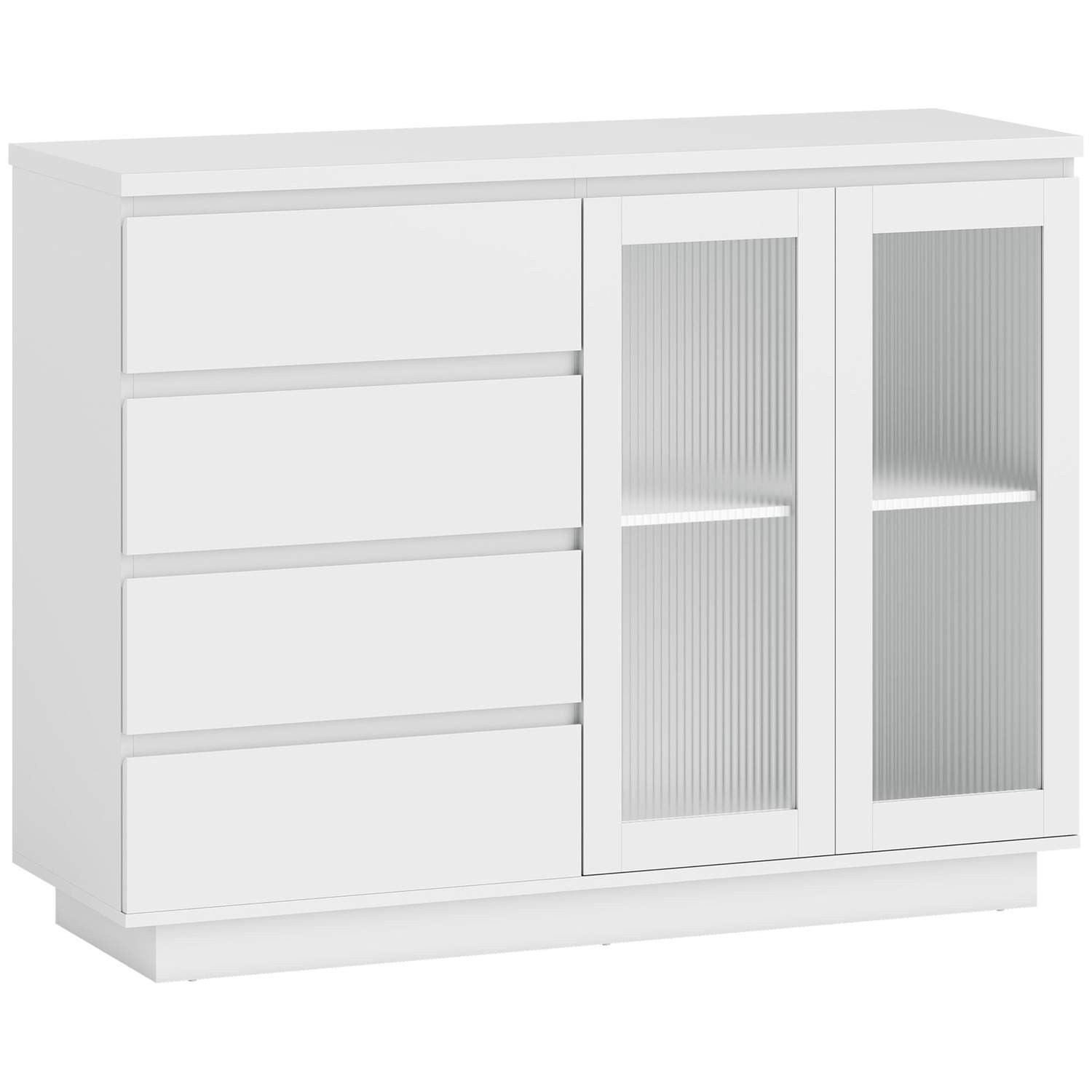 Hvid skænk med 4 skuffer og glaslåger – Moderne MDF-design