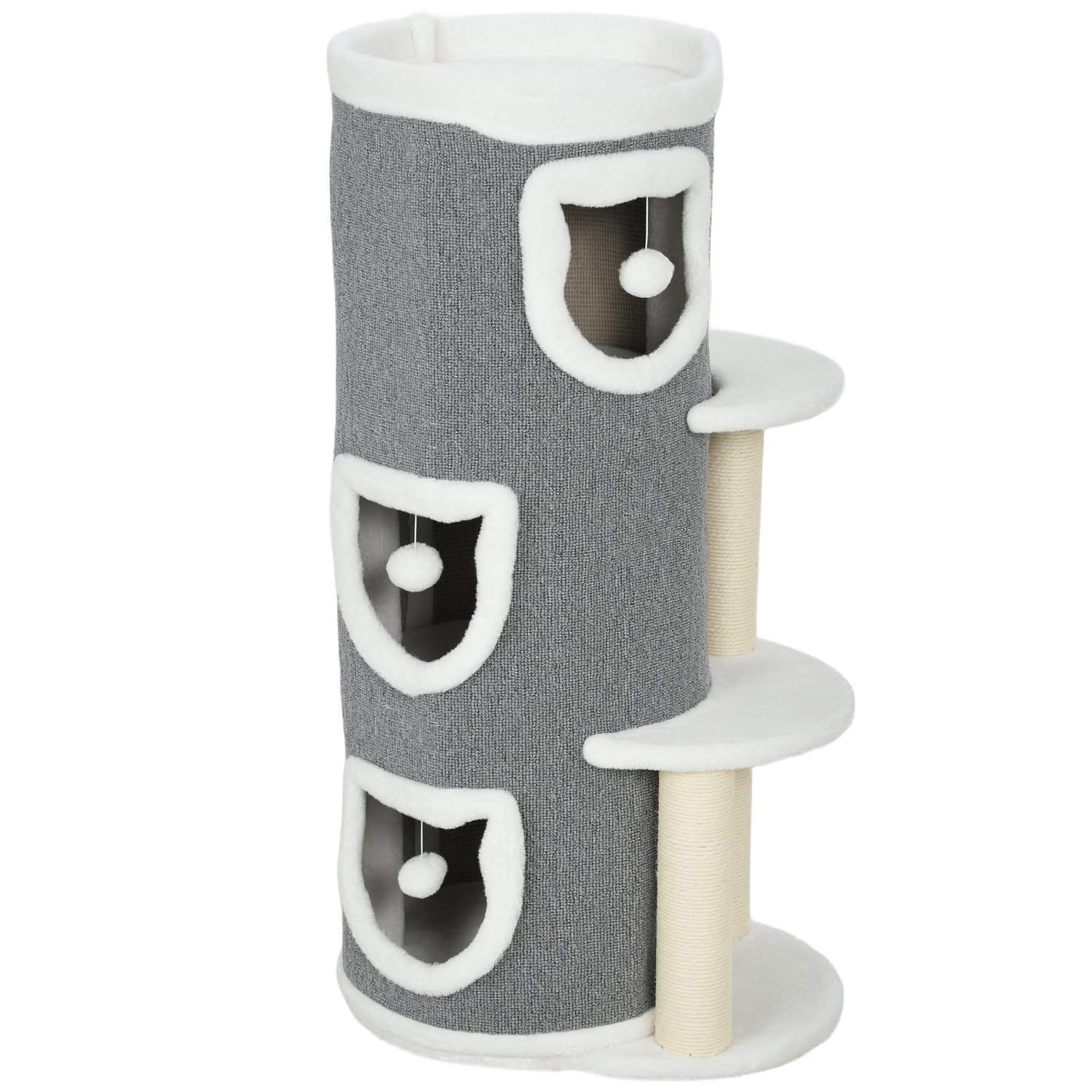 Kattetårn med 3 niveauer, hyggelige huler og sisalstolper – 101 cm