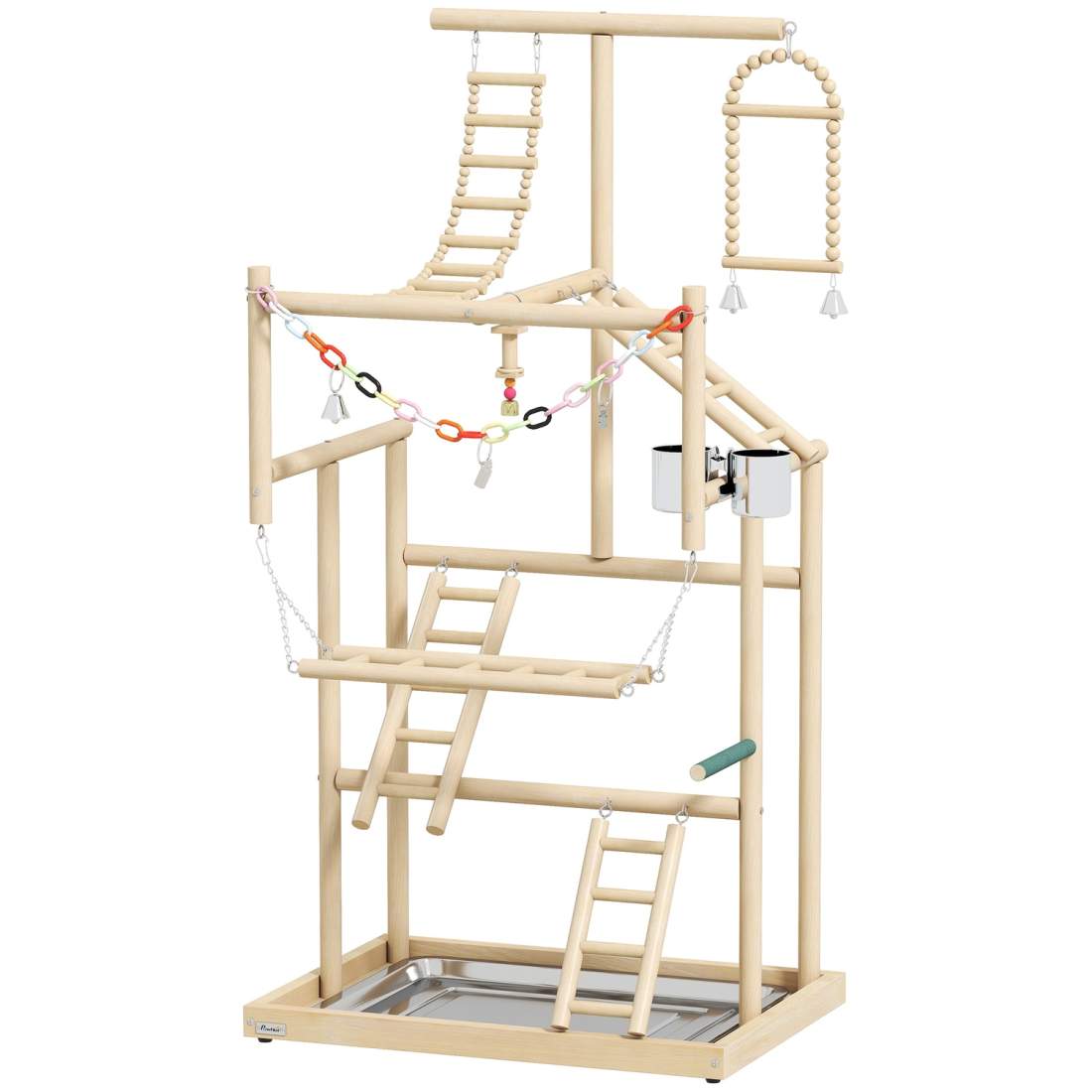 Fågellekplats med 4 nivåer – Naturträ och rostfritt stålbricka | Hem & Hobby | Pryloteket