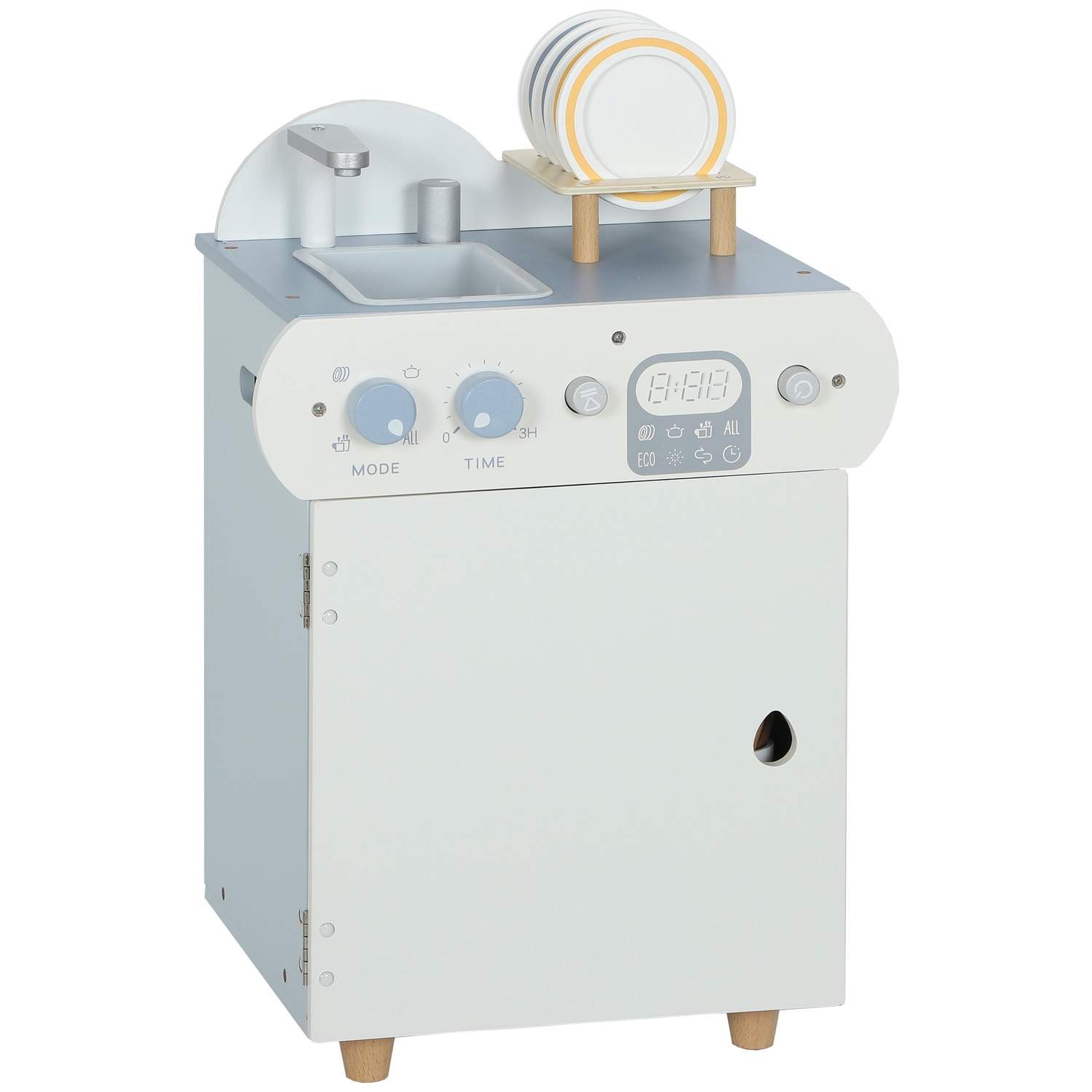 Børnelegekøkkensæt – Opvaskemaskine i træ, 32 tilbehør, MDF