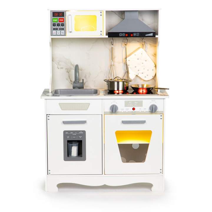 Trælegekøkken til børn med lys, lyde og tilbehør