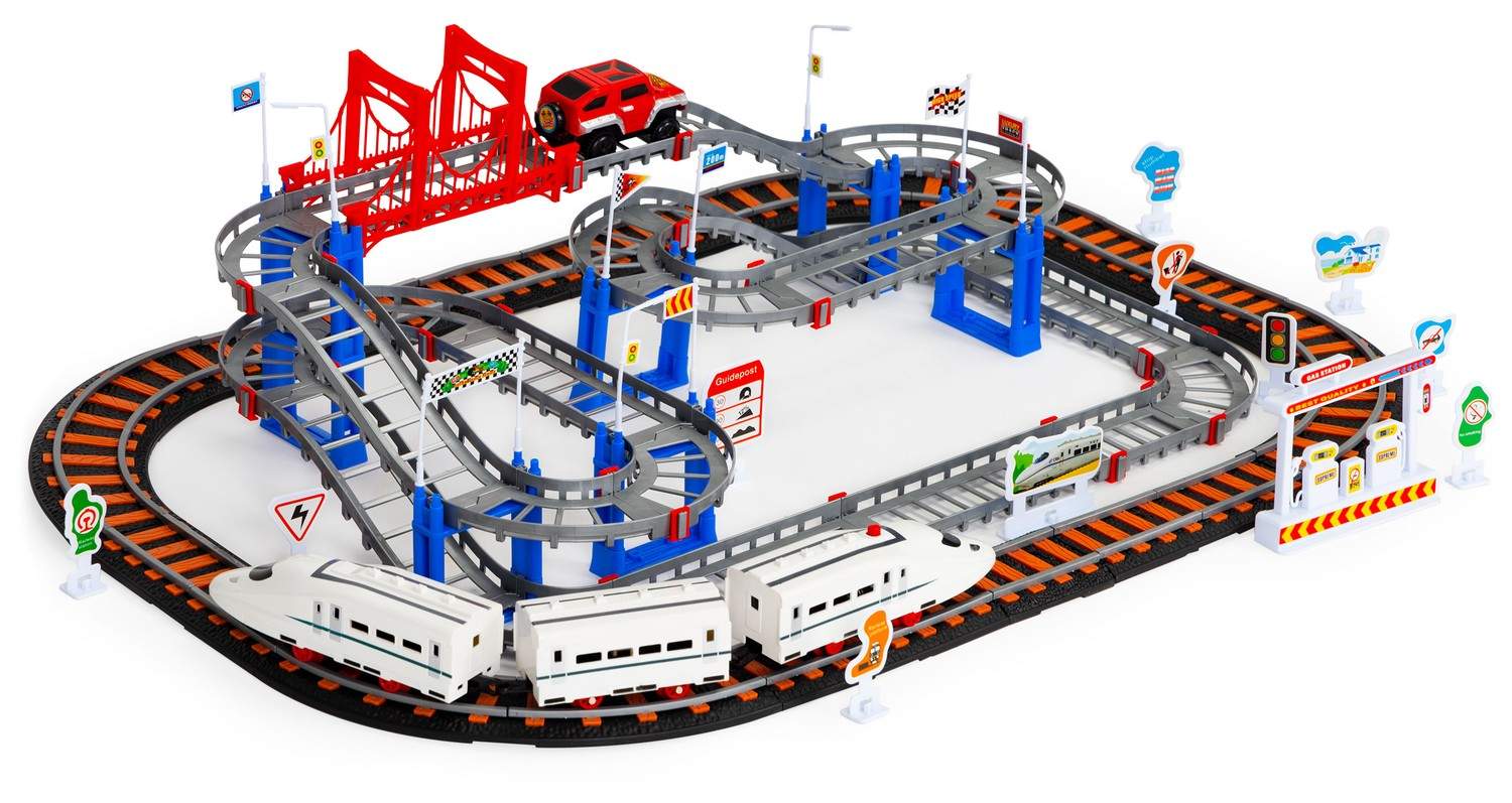 Batteridrevet tog- og bilbanesæt – 108 dele