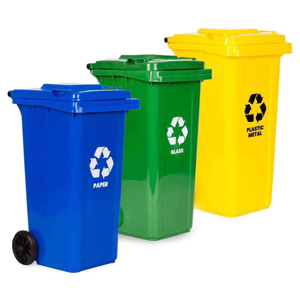 3x120L soptunnor – HDPE, gummihjul, låsbara | Hem & Hobby | Pryloteket