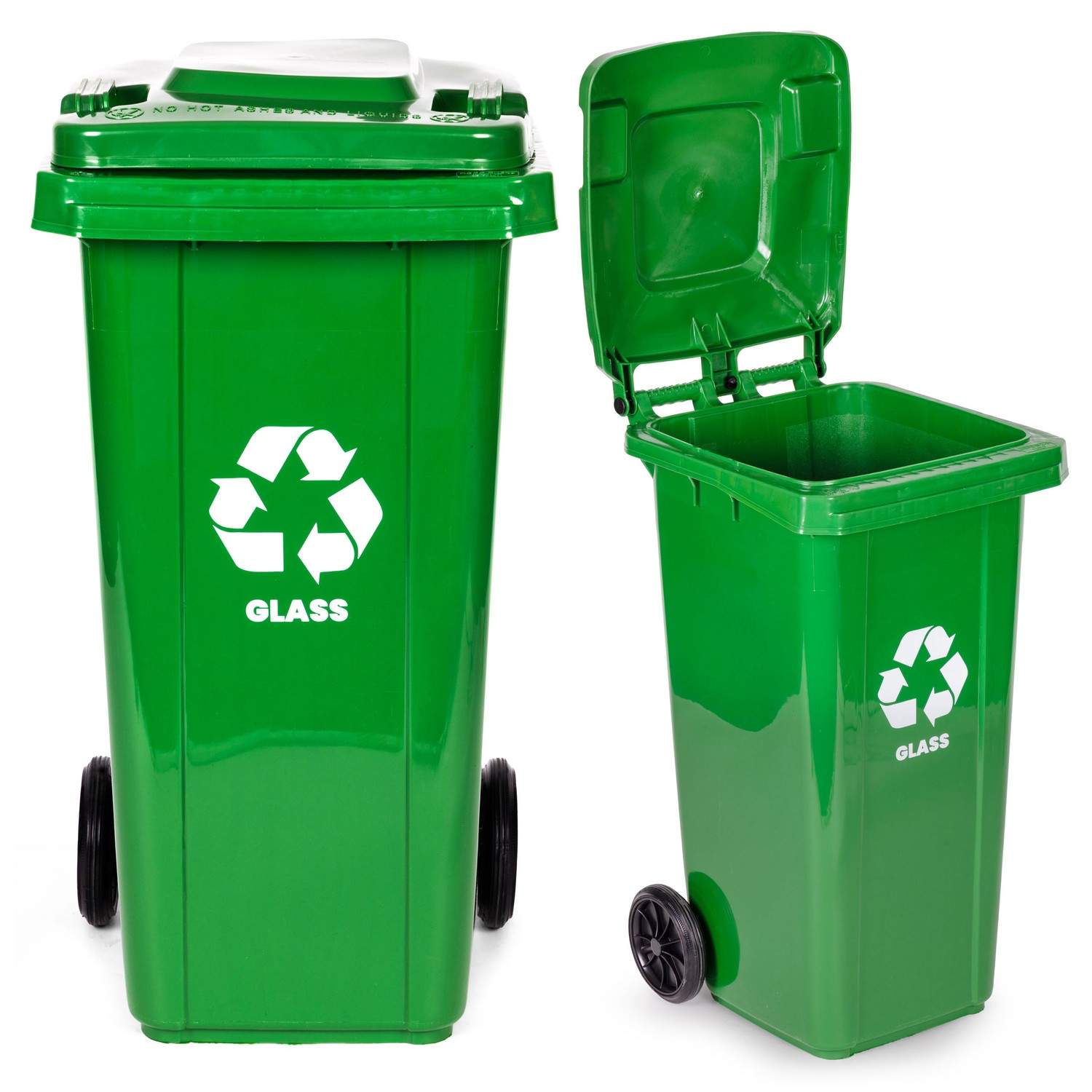 120 litran vihreä lasinen roskakori – kestävä, UV-suojattu, helppo kuljettaa