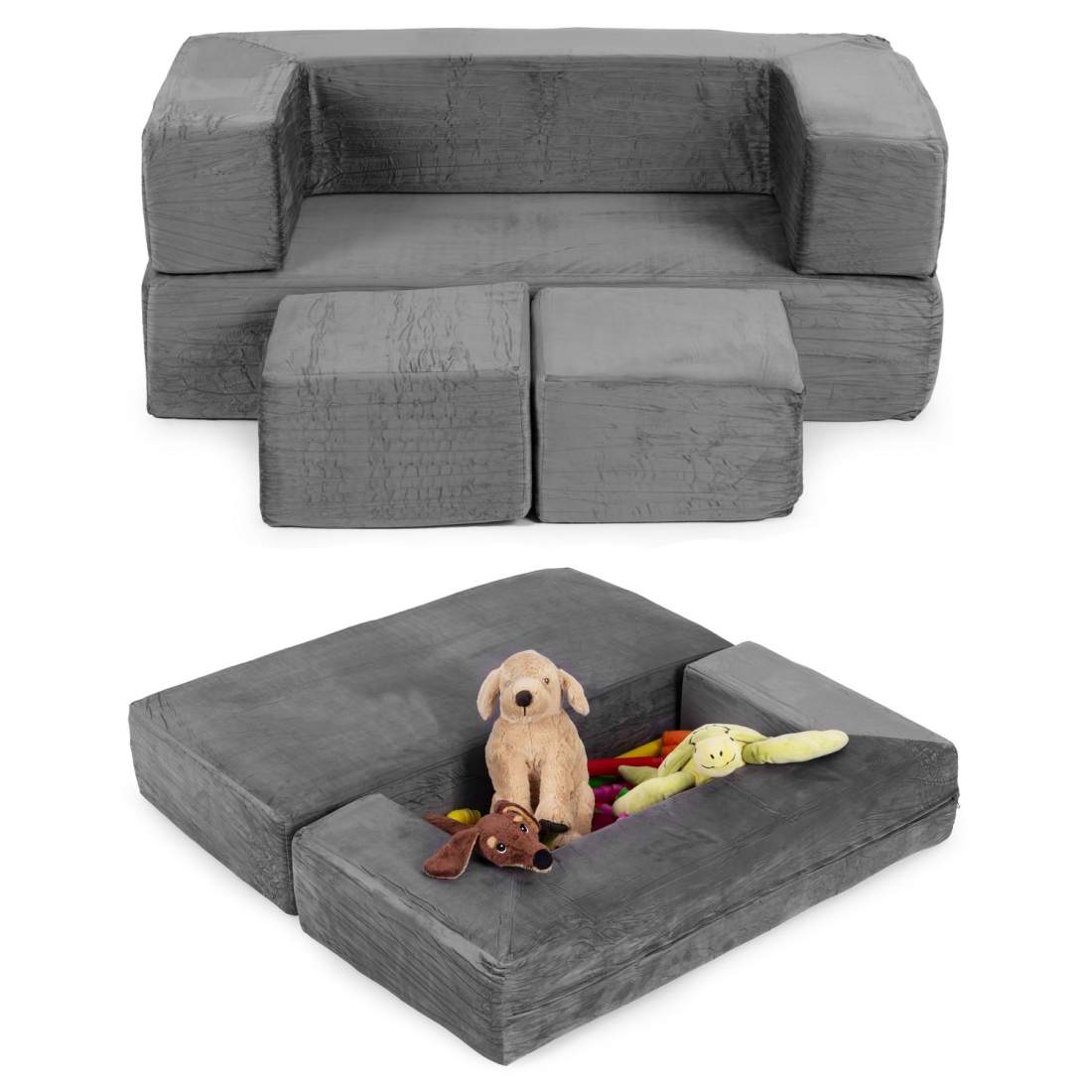 Modulär barnsoffa med 4 kuddar – grå, mjukt skum | Hem & Hobby | Pryloteket