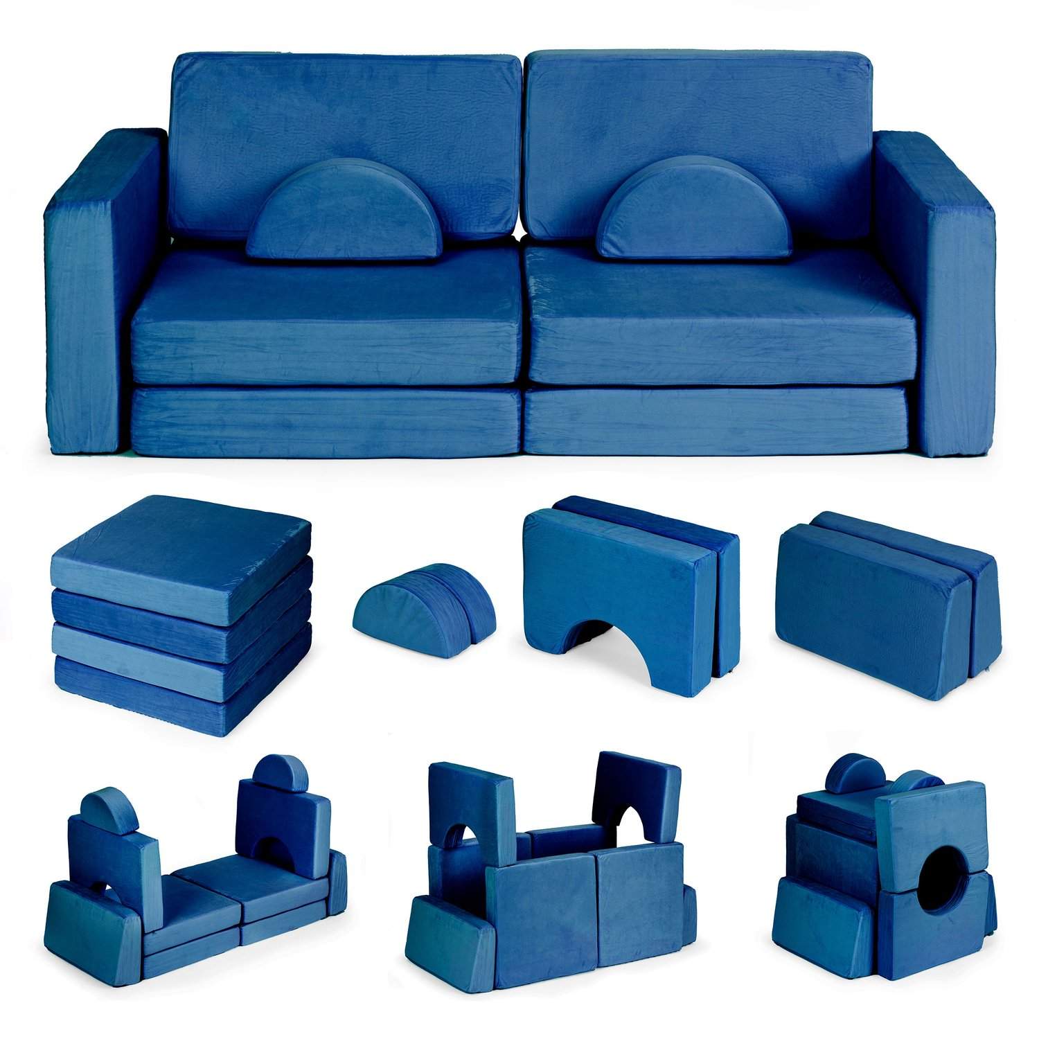 Børnemodulsofa – 10 hynder, blå, 2-personers