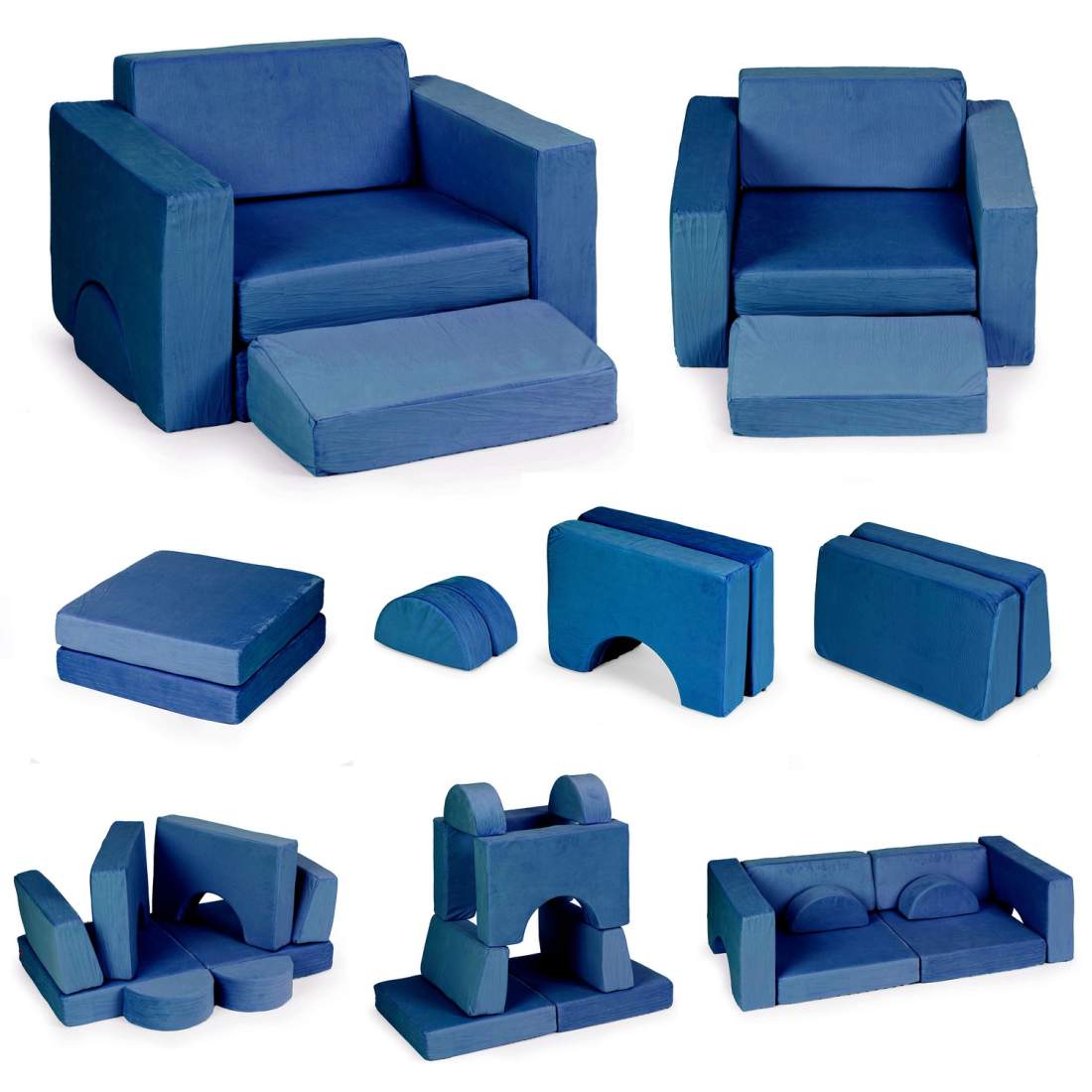 Modulär barnfåtölj – 8 kuddar, blå, hopfällbar | Hem & Hobby | Pryloteket