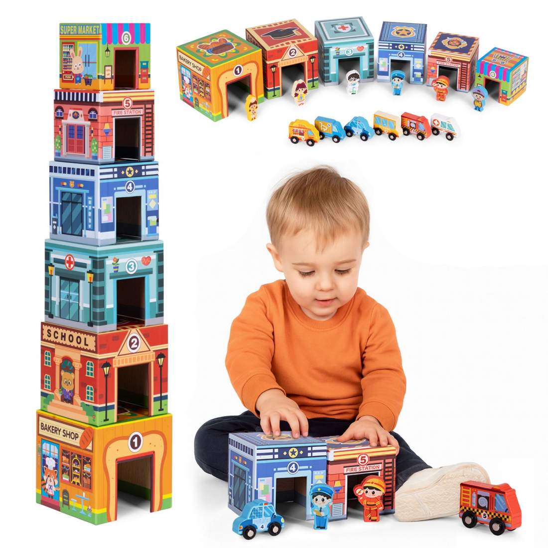 Staplingsbaserat tornstadsset – 18-delars läroleksak | Hem & Hobby | Pryloteket