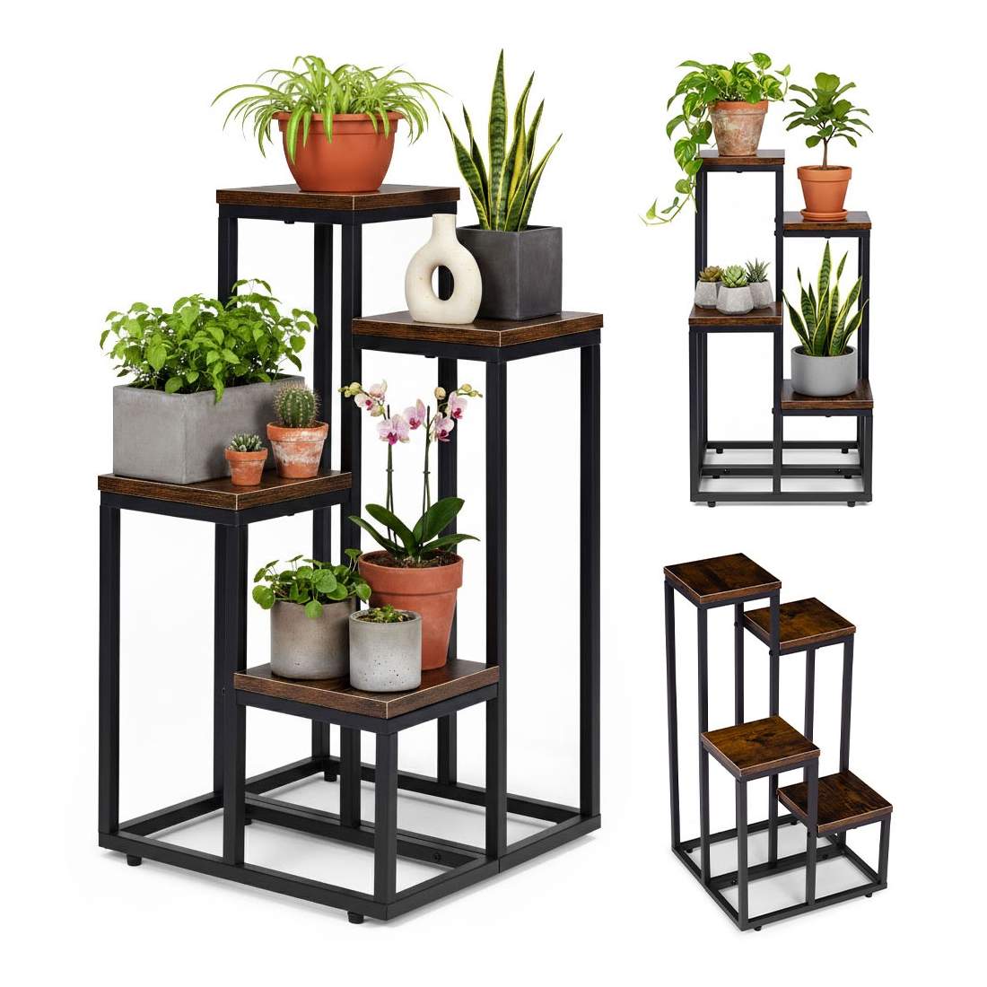 Växtställ i loftstil, 4 hyllor, stål och spånskiva | Hem & Hobby | Pryloteket