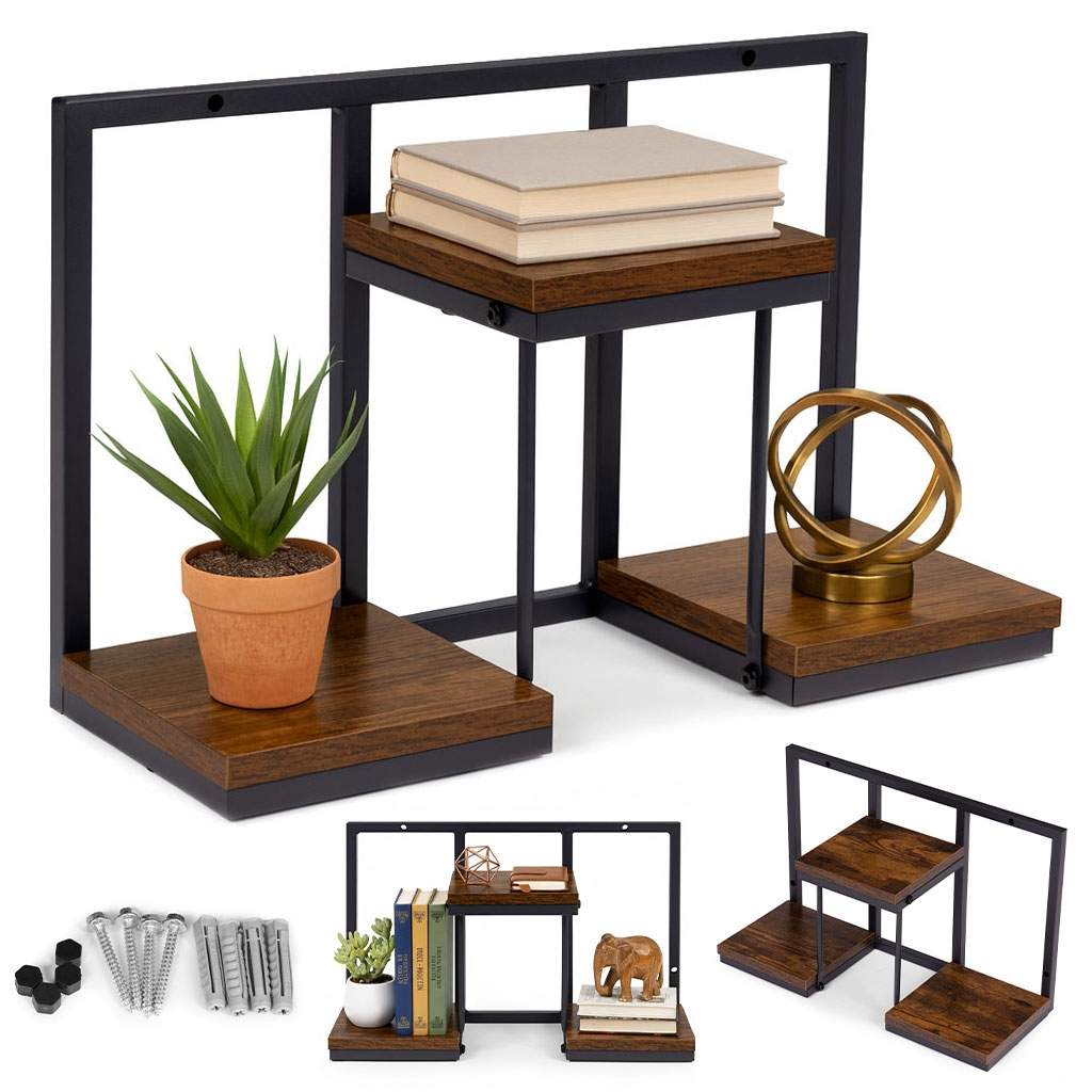 Hængende plantehylde – 3-lags stål- og spånpladedesign