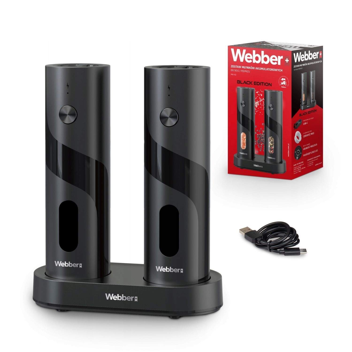 Elektrisk salt- og peberkværnsæt – USB genopladelig, justerbar